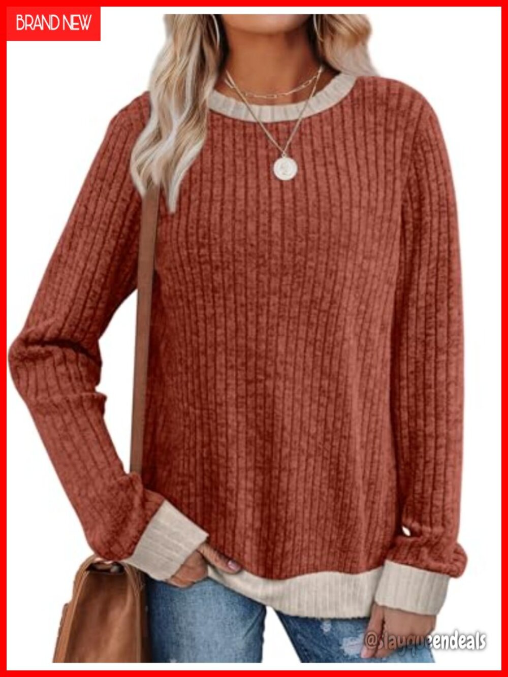 Womens Color Block Long Sleeve Sweater Tunic Loose Fit